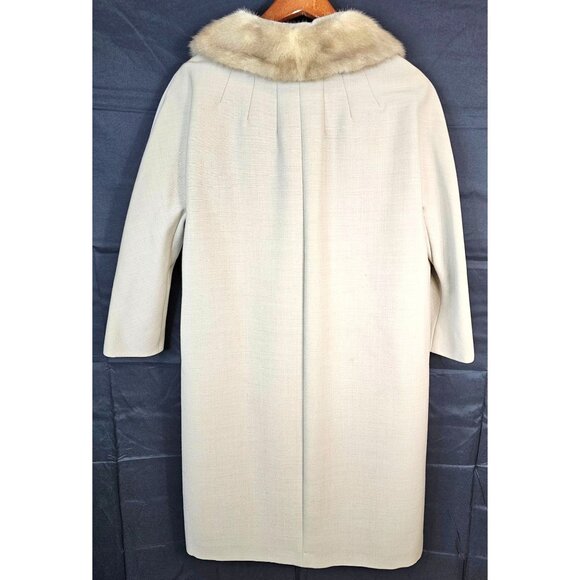 Vintage 1950s-60s MillerBresce By Fenway Beige Cashmere A-Line Coat With Fur Col - Picture 2 of 15